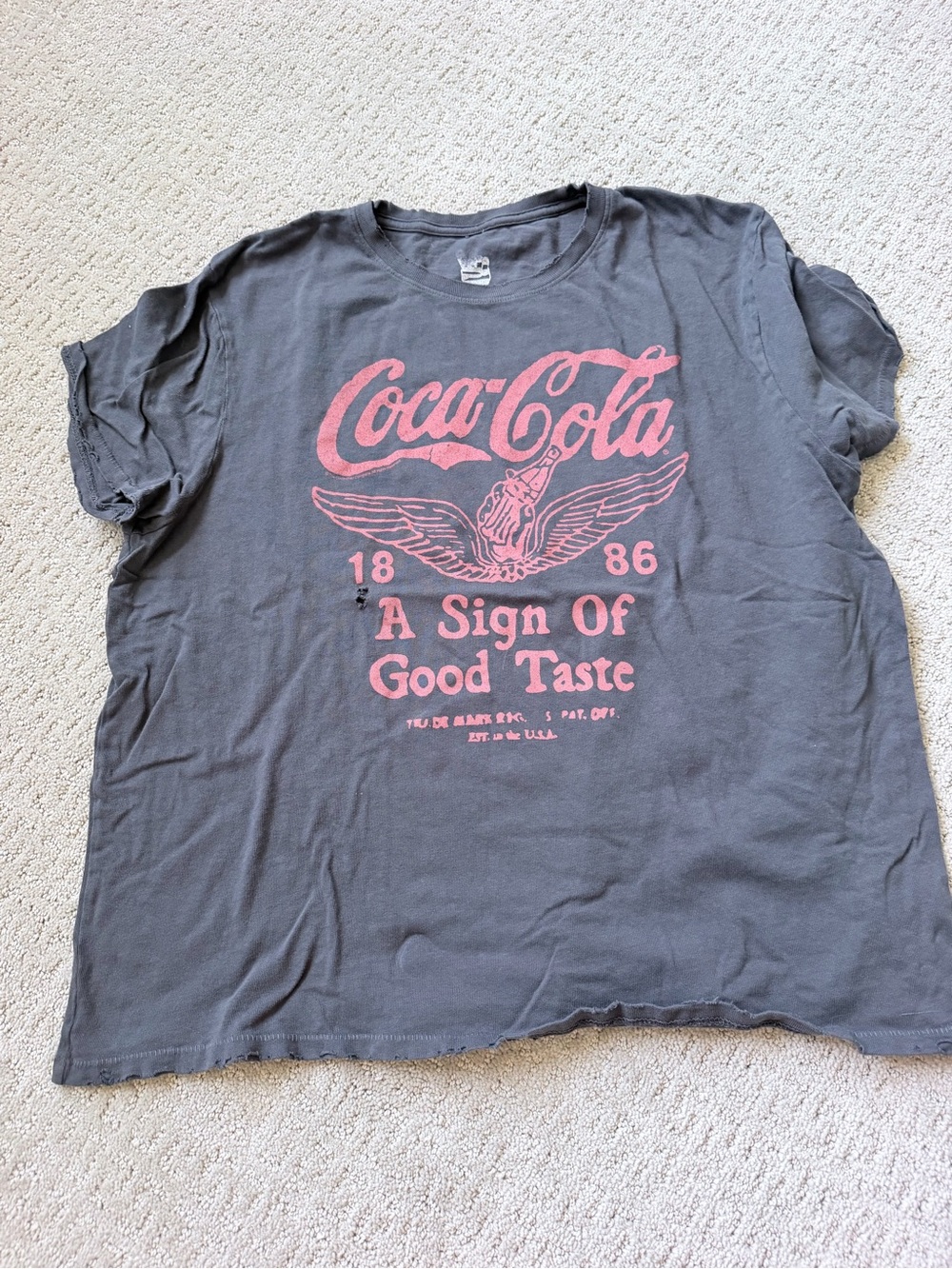 Coca Cola Graphic Tee in Charcoal with Pink Logo